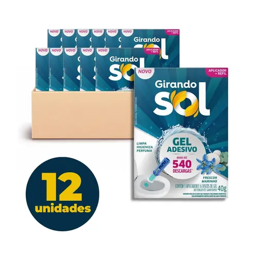 GEL SANITARIO ADESIVO 40G GIRANDO SOL APARELHO + REFIL FRESCOR MARINHO 12 UN