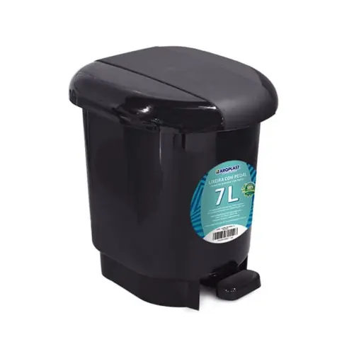 Cesto de Lixo Plástico com Pedal 07 Litros Preto Arqplast