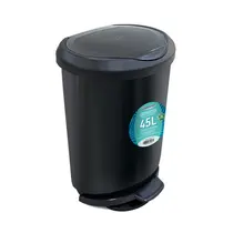 Cesto de Lixo Plástico com Pedal Borda Trava Saco 45 Litros Preto Arqplast