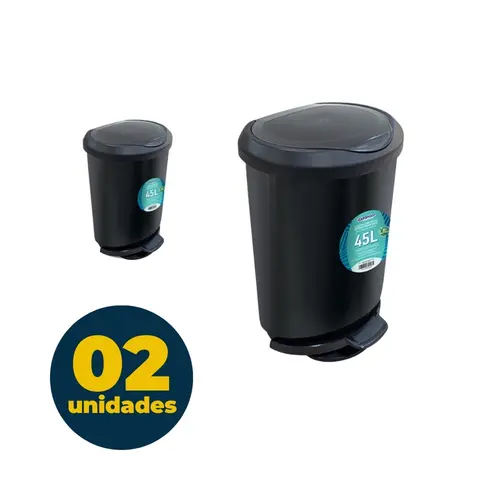 LIXEIRA 045L PLASTICA C/PEDAL ARQPLAST BORDA TRAVA SACO PRETA 2 UN