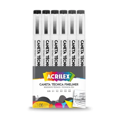 Caneta Nankin Fineliner Estojo 6 uni Preta Acrilex