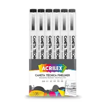 Caneta Nankin Fineliner Estojo 6 uni Preta Acrilex