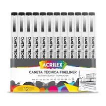 Caneta Nankin Fineliner Estojo 12 uni Preta Acrilex