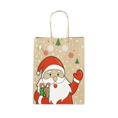 Sacola Papel Kraft P 17,5cm x 8,5cm x 21,5cm Natural Santa Claus