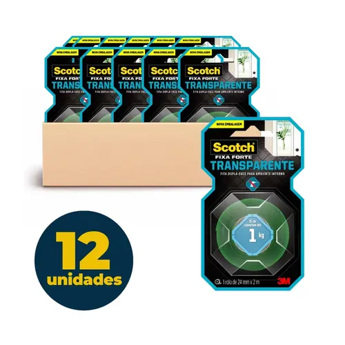 FITA DUPLA FACE 24MMX2M FIXA FORTE TRANSPARENTE SCOTCH 12 RL