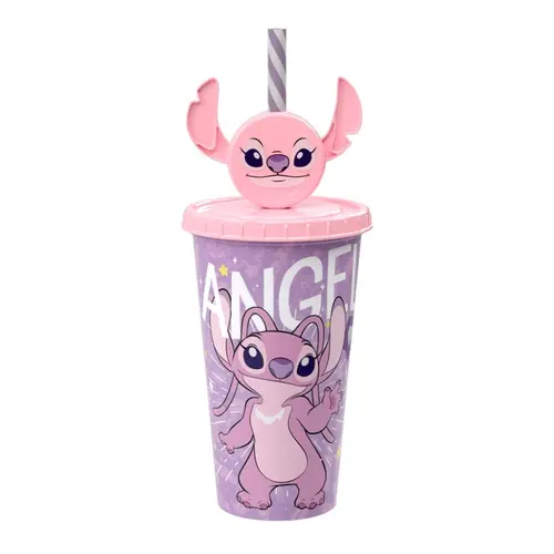Copo Plástico com Canudo 500ml Pin Stitch Angel