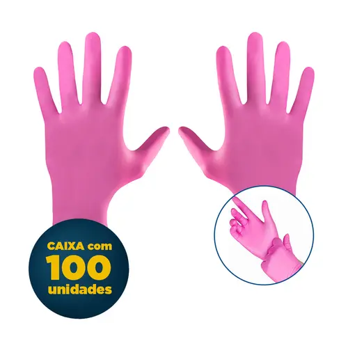 Luva Nitrilica Descartável Inoven Média Rosa sem Pó 100 unidades