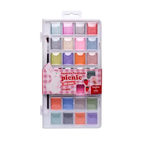 Aquarela Escolar Lavável 28 Cores Perolizada Leoarte Picnic