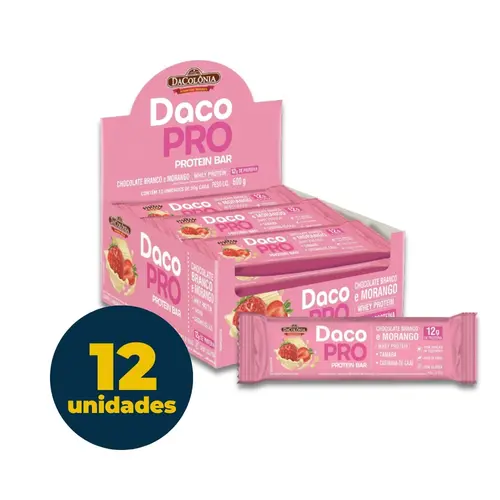 BARRA AMENDO POWER 50G DACOLONIA PROTEIN BAR CHOCOLATE BRANCO E MORANGO 12 UN