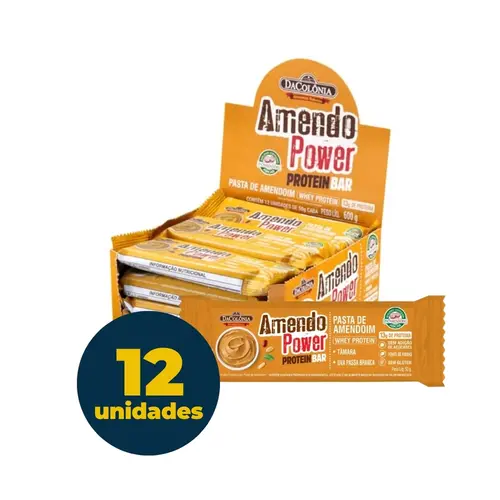 BARRA AMENDO POWER 50G DACOLONIA PROTEIN BAR PASTA AMENDOIM 12 UN