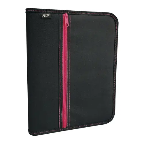 Pasta Fichário Universitário 270x343mm 4 Argolas ACP Nylon 600 Preto Zíper Pink