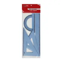 Kit Geométrico 1° Grau 4 Peças New Line Azul Pastel com régua, esquadro e transferidor