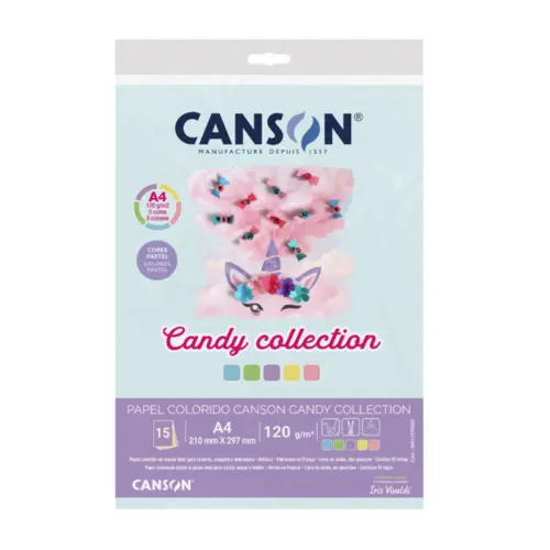 Papel Colorido Canson Candy Collection Pastel 120g A4 5 Cores 15 Folhas