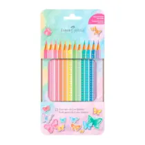 LAPIS COR 12 CORES PASTEL FABER TRIANGULAR ECOLAPIS SPARKLE ESTOJO METALICO 6 EST