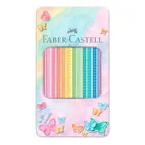 LAPIS COR 12 CORES PASTEL FABER TRIANGULAR ECOLAPIS SPARKLE ESTOJO METALICO 6 EST
