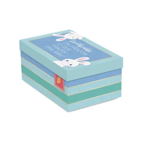 Caixa Presente Ovo de Colher 350g Coelhinhos Azul 17,5x13,5x10cm Cromus