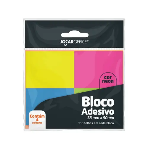 Bloco Recado Adesivo Removível 38x50mm Jocar Neon 4 Blocos 400 Folhas