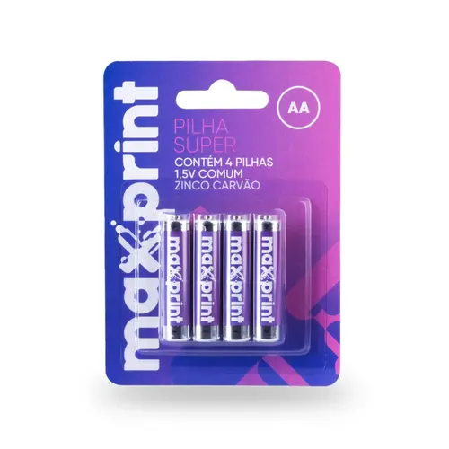Pilha Comum AA 1.5V Maxprint 280mAh Blister com 4 Unidades