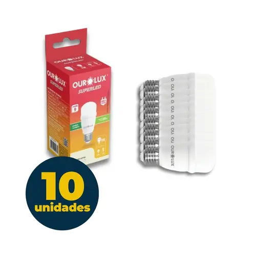 LAMPADA BULBO MINI T 9W LED BRANCA QUENTE 3000K E27 SUPERLED OUROLUX 10 UN
