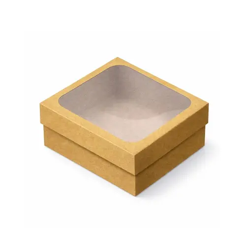Caixa Presente Kraft Duplex P com Visor 14cm x 14cm x 8cm Uriarte