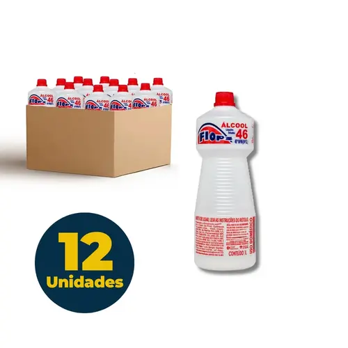 Álcool Líquido Etílico 46,2° INPM 1000ml Flop's Caixa com 12 Unidades