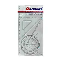 Kit Desenho Escolar 4 Peças Acrimet - Régua 30cm + Transferidor 360° + 2 Esquadros (30/60 e 45)