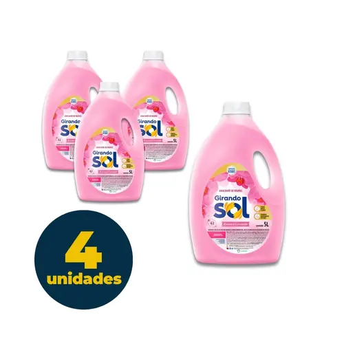 AMACIANTE DE ROUPAS 5L GIRANDO SOL ROSAS E LAVANDA 4 UN