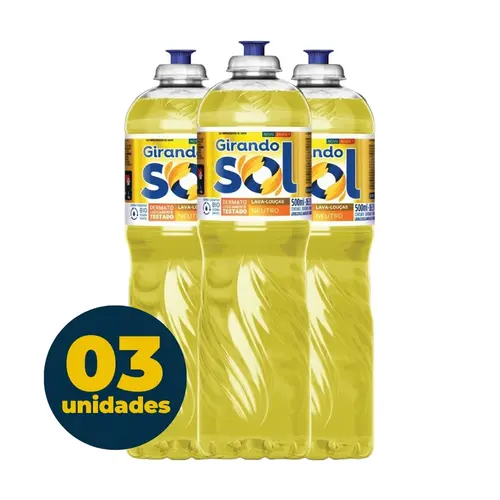 Detergente Liquido 500ML Neutro Girando Sol 3 Unidades
