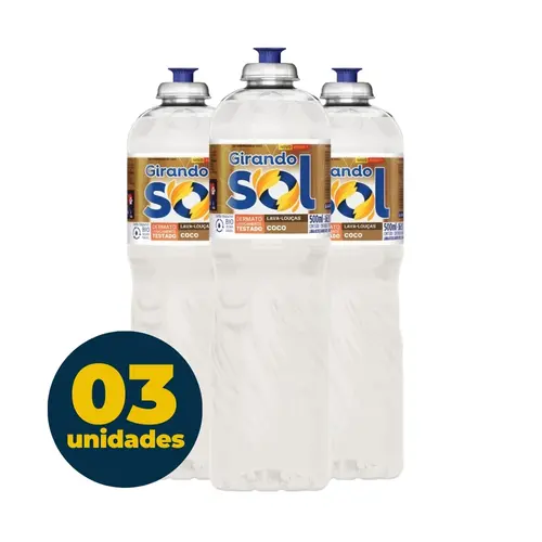 Detergente Liquido 500ML Coco Girando Sol com 3 Unidades