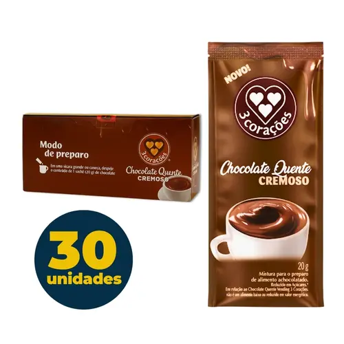 Café Três Corações Individual Sachê 20g Chocolate Quente 30 Unidades