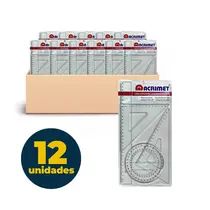 KIT DESENHO ESCOLAR 04 PC REGUA 30CM  + TRANSF 360° +2 ESQUADROS ACRIMET 12 UN