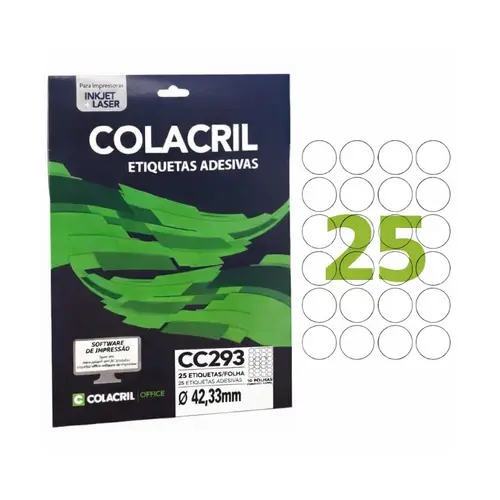Etiqueta Redonda Colacril Carta 10 Folhas 42,33mm 25 Etiquetas por Folha CC293