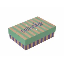 Caixa de Presente Retangular com Tampa M Cromus Kraft Petit Stripes Turquesa