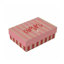 Caixa de Presente Retangular com Tampa M Cromus Kraft Petit Stripes Rosa