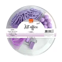 Kit Office BRW Clipes, Prendedor, Alfinete e Elástico Lilás CL0003