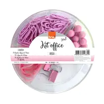 Kit Office BRW Clipes, Prendedor, Alfinete e Elástico Rosa CL0001