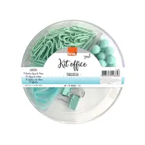 Kit Office BRW Clipes, Prendedor, Alfinete e Elástico Turquesa CL0002