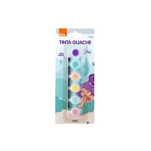 Tinta Guache 3ml 6 Cores + Pincel BRW Sea Blister com 7 Peças TG0328