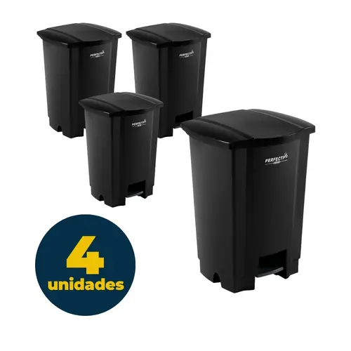 LIXEIRA 017L PLASTICA C/PEDAL PERFECT PRO BLACK 4 UN