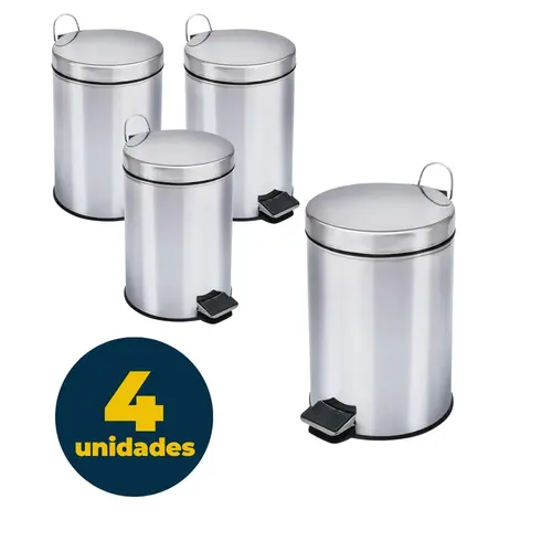 LIXEIRA 003L C/PEDAL INOX NX330 4 UN