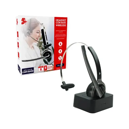 Fone de Ouvido Headset Bluetooth 5.0+ Office Preto com Base HS-202 015-0105