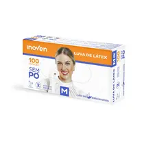 Luva Látex Descartável Ambidestra Tamanho M Sem Pó Inoven com 100 Unidades