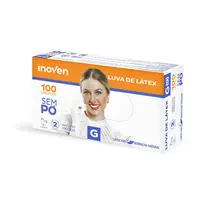 Luva Látex Descartável Ambidestra Tamanho G Sem Pó Inoven com 100 Unidades