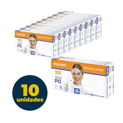 LUVA LATEX DESCARTAVEL AMBIDESTRAS G S/PO 100 UN 10 CX