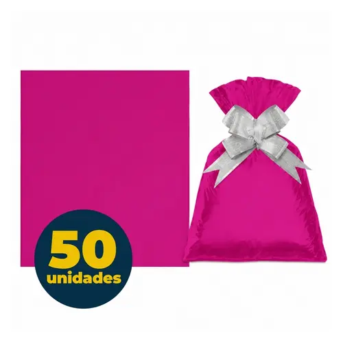 Saco Presente Metalizado Cromus Gala Liso Pink 25x35cm Com 50 Unidades