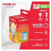 Lâmpada Bulbo Alta Potência LED Ourolux 15W Branca Quente 3000K A60 Superled