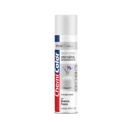 TINTA SPRAY USO GERAL CHEMICOLOR 400ML BRANCO FOSCO 6 UN
