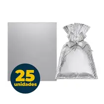 SACO PRESENTE METALIZADO 88CMX120CM 001 UN GALA LISO PRATA 25 UN