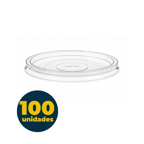 Tampa Plástica para Copo 250/300/330ml Transparente com Furo Pacote com 100 Unidades