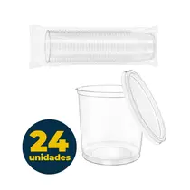 POTE PLASTICO 250 ML TRANSPARENTE REDONDO 024 UN C/TAMPA 20 PCT